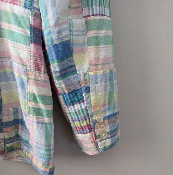 Vintage Ralph Lauren Madras Plaid Pastel Patchwork Blazer - Picture 8 of 13